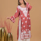 Modal 3D Chikankari Long Kurta- Red