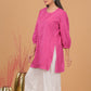 Mulmul Cotton Chikankari Short Kurta- Pink