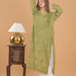 Muslin Chikankari Long Kurta - Green