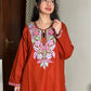 Tisha kashmiri aari woollen kurta set - Rust Orange