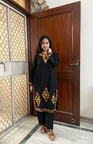 Kashmiri Woollen kurta set- Black