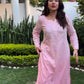 Jia Mulmul Cotton ombre Chikankari Kurta set- Pink