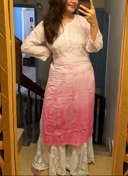 Nidhi modal ombre Chikankari kurta- pink