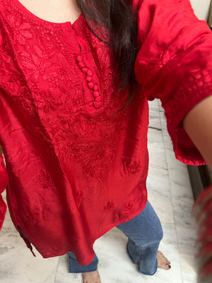 Yasmin muslin short kurti- Red