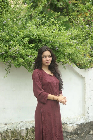 Zoya Rayon Tone Kurta Set- Brown