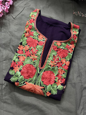 Noor Aari Woollen Pheran- Wine