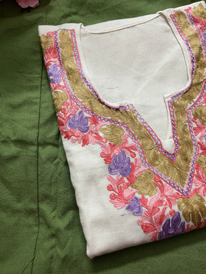 Noor Aari Woollen Pheran- White