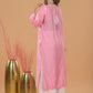 Chanderi Chikankari Long Kurta - Pink