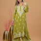 Rayon Chikankari Kurta Palazzo - Olive green