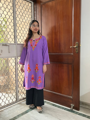Kashmiri woollen long kurta- Purple