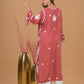 Modal 3D Chikankari Long Kurta- Red