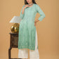 Chanderi Ombre Chikankari Long Kurta - Green