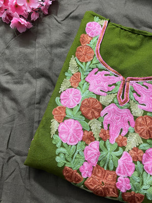 Noor Aari Woollen Pheran- Green