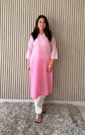 Rimsha mulmul chikankari Kurti- pink