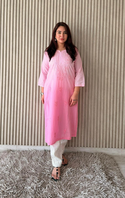 Rimsha mulmul chikankari Kurti- pink