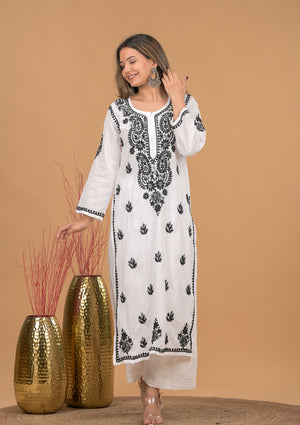 Cotton Chikankari Kurta- White
