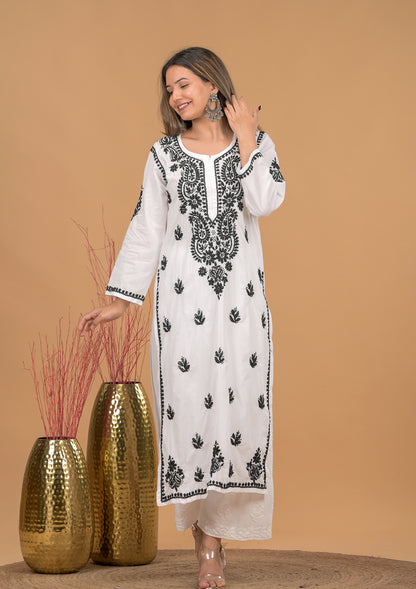 Cotton Chikankari Kurta- White