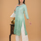 Chanderi Ombre Chikankari Long Kurta - Green