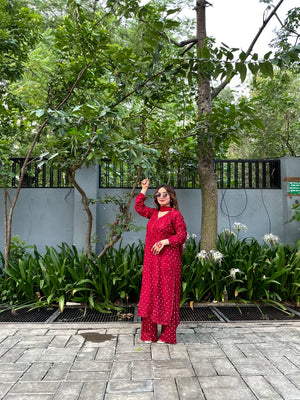 Falak Chanderi Buta Kurta set- Red