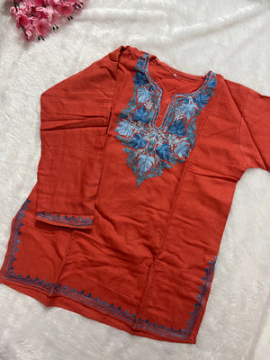 Ziya Kashmiri Short woollen kurti- Rust red
