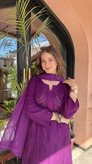Kaira Mukaish Rayon kurta set with dupatta- Purple