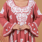 Modal 3D Chikankari Long Kurta- Red