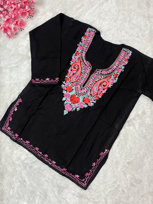 Ziya Kashmiri Short woollen kurti- Black