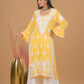 Modal 3D Chikankari Long Kurta- Yellow