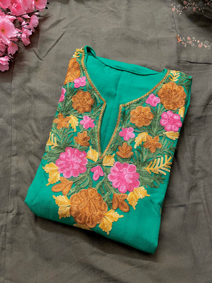 Noor Aari Woollen Pheran- Green