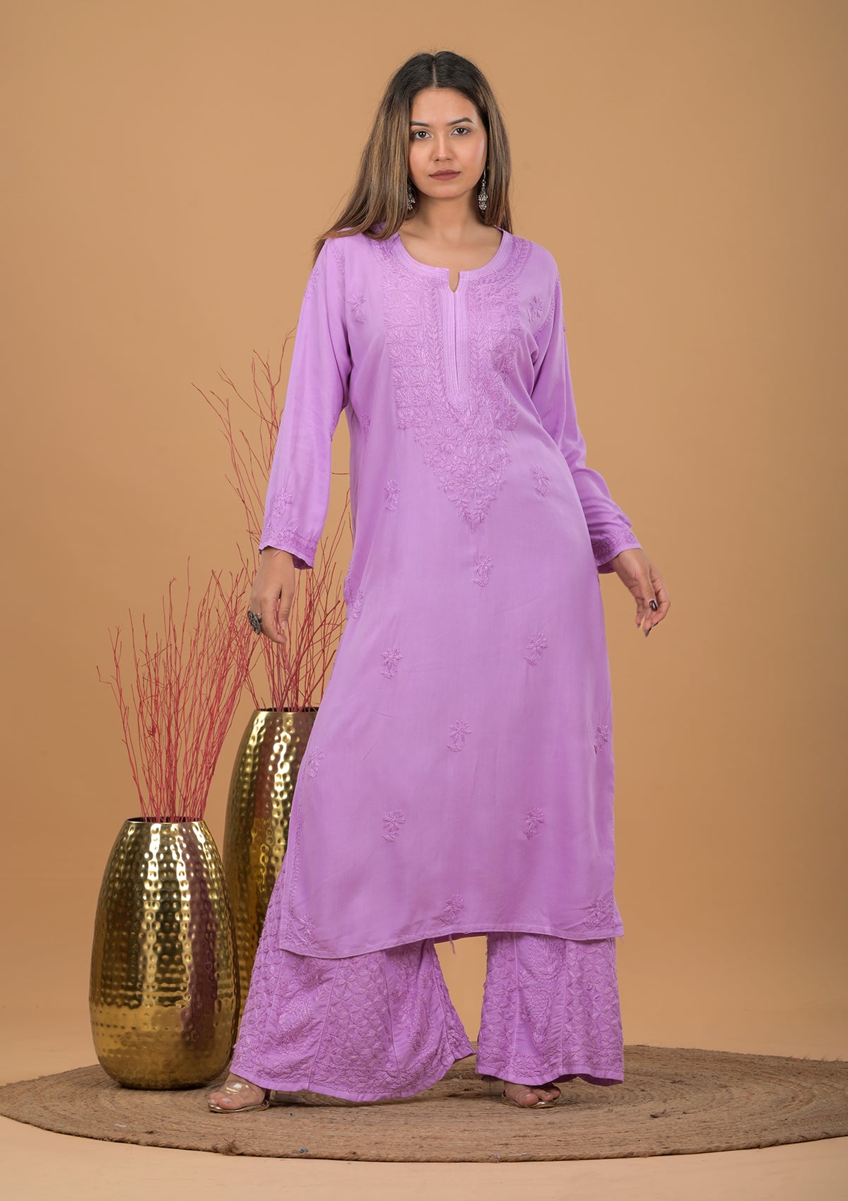 Rayon Chikankari Kurta Sharara - Purple