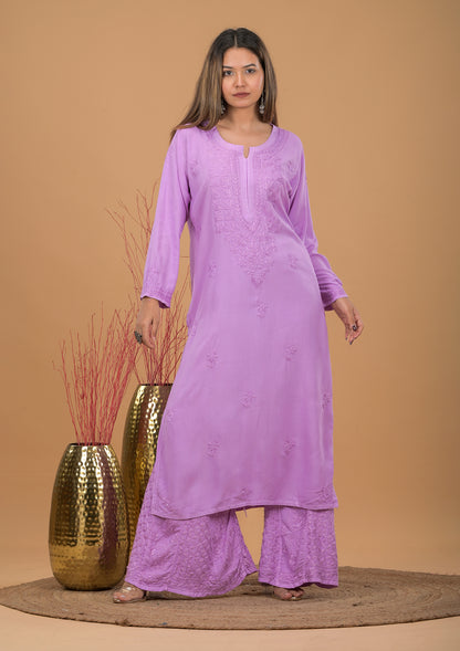 Rayon Chikankari Kurta Sharara - Purple