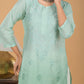 Chanderi Ombre Chikankari Long Kurta - Green