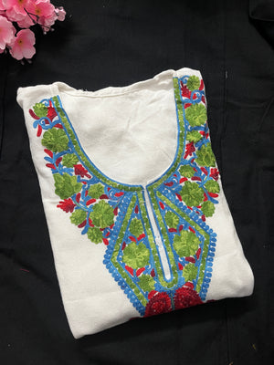 Noor Aari Woollen Pheran- White