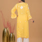 Modal 3D Chikankari Long Kurta- Yellow