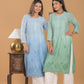 Chanderi Ombre Chikankari Long Kurta - Blue