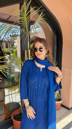 Kaira Mukaish Rayon kurta set with dupatta- Blue