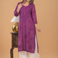 Chanderi Mukaish Chikankari Long Kurta - Purple