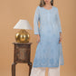 Chanderi Ombre Chikankari Long Kurta - Blue