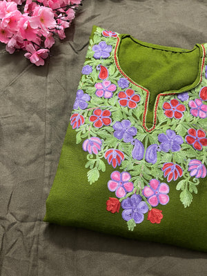 Noor Aari Woollen Pheran- Green