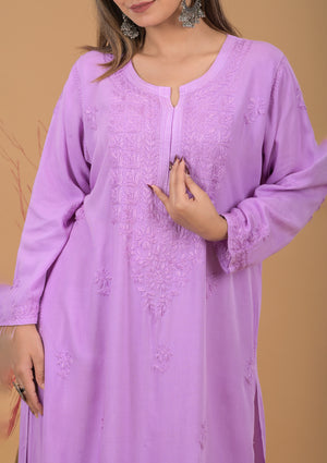 Rayon Chikankari Kurta Sharara - Purple