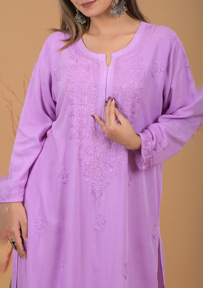 Rayon Chikankari Kurta Sharara - Purple