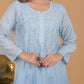 Chanderi Ombre Chikankari Long Kurta - Blue