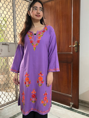 Kashmiri woollen long kurta- Purple