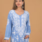 Modal 3D Chikankari Long Kurta- Blue