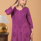 Chanderi Mukaish Chikankari Long Kurta - Purple