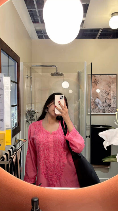 Husna Chanderi Silk kurta set- pink