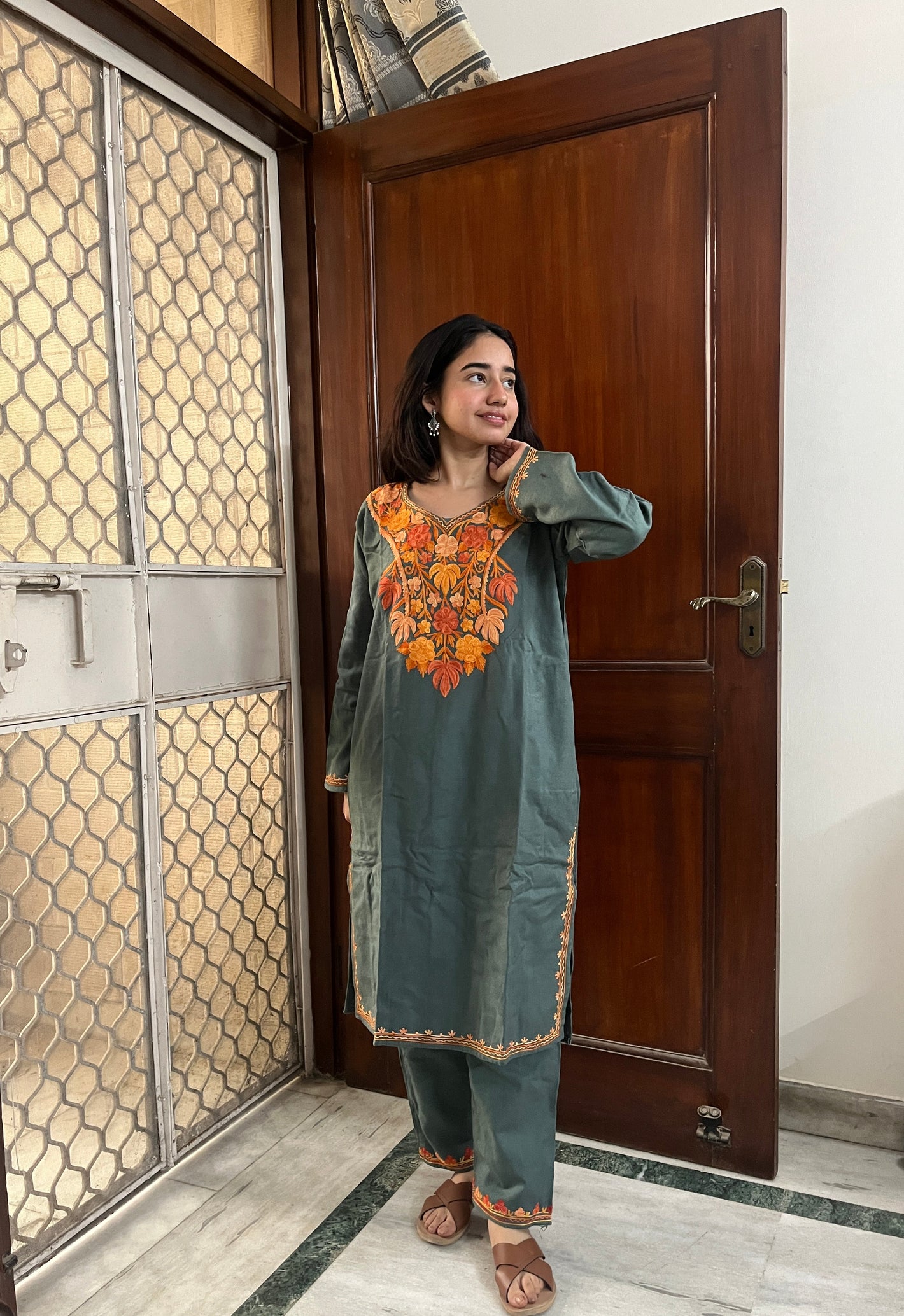 Kashmiri Woollen kurta set- Grey