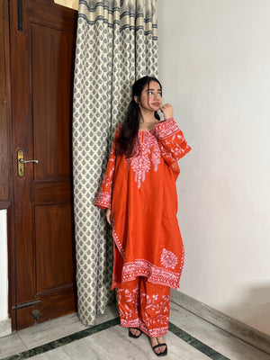 Hina woollen pheran stole set - Rust Orange