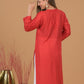 Chanderi Chikankari Long Kurta- Red