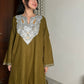 Kashmiri Woollen Tilla Pheran - Olive green